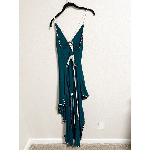 Zhennymph Gaia Summer Maxi Dress Criss Cross Open Back Plunge V Neck Teal Large - Picture 2 of 3